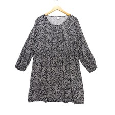 Old Navy Black White Floral Print Long Sleeve Mini Dress Tunic XL