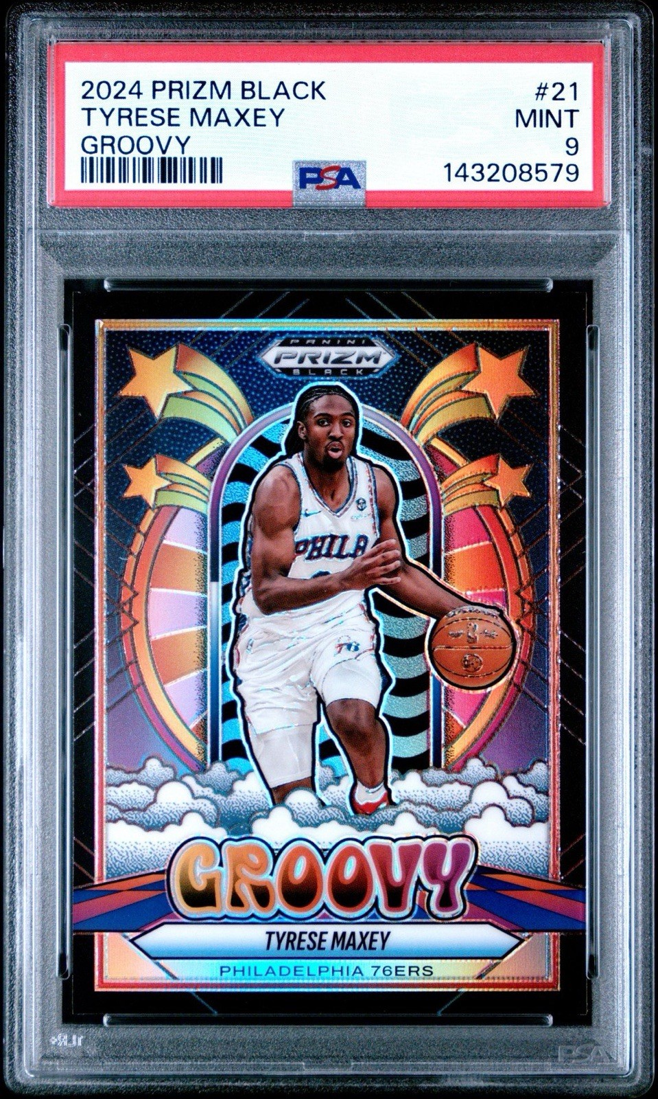 2024 Prizm Black Tyrese Maxey Groovy Case Hit PSA 9 Mint Philadelphia 76ers