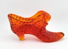 Vintage MCM 5 1/2" ~ Fenton Amberina Hobnail Glass Shoe w/ Cat Head