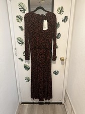 Ganni Women’s Animal Print Long Dress Size 10 Brown With Black Print