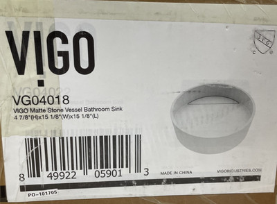 Vigo VG04018 Starr Modern Stone Round 15'' Vessel Bathroom Sink - Matte White