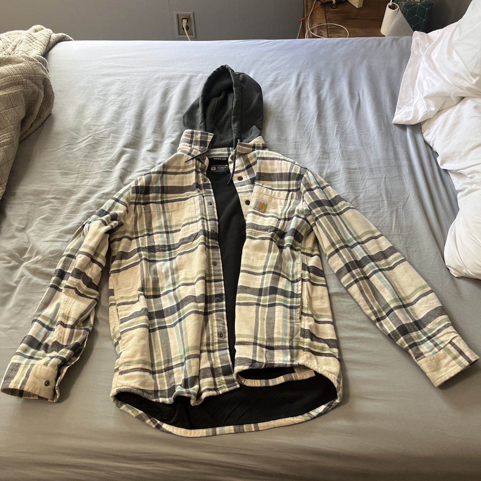 Carhartt Men's Rugged Flex Relaxed Fit Flannel Fleece Lined Hooded Shirt Size M