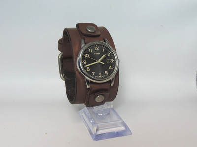 Timex Easy Reader Watch Mens Indiglo 39mm Case Date Brown Cuff Band Quartz
