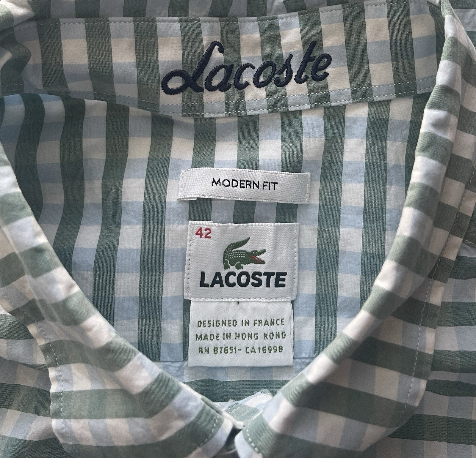 Lacoste Men’s Modern Fit Green Striped Shirt Sleeve Button Up Shirt Size 42 (L) thumbnail 6