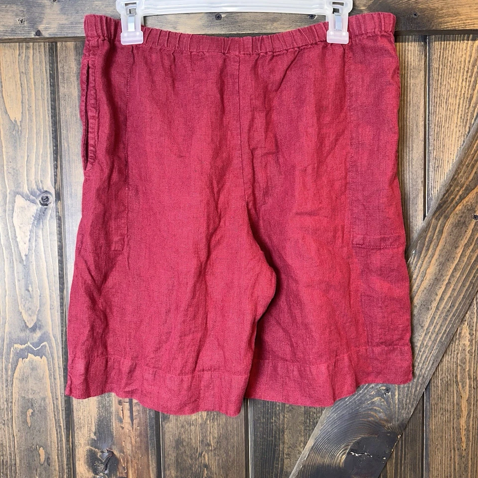 Pantalones Cortos Chicos Bermudas Lino Bolsillos Pull On Informales Relajados Talla 1/US 8 Granate Foto 2 de 3