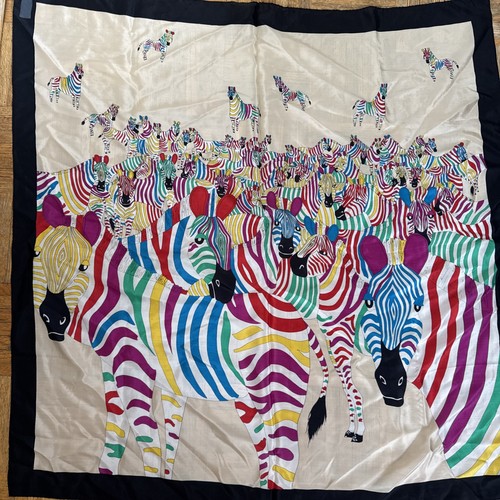 Vintage Multicolor Bright Pop Art Zebra Silk Scarf