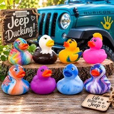 A A Rubber Ducks Lot of 8 Assorted Jeep Ducking Bath Toys Eagle Tie Dye Mohawk