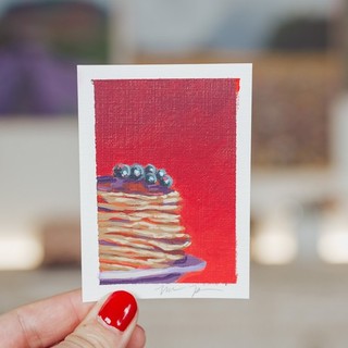 Breakfast Feast ACEO Original Acrylic Painting 2.5"x3.5"