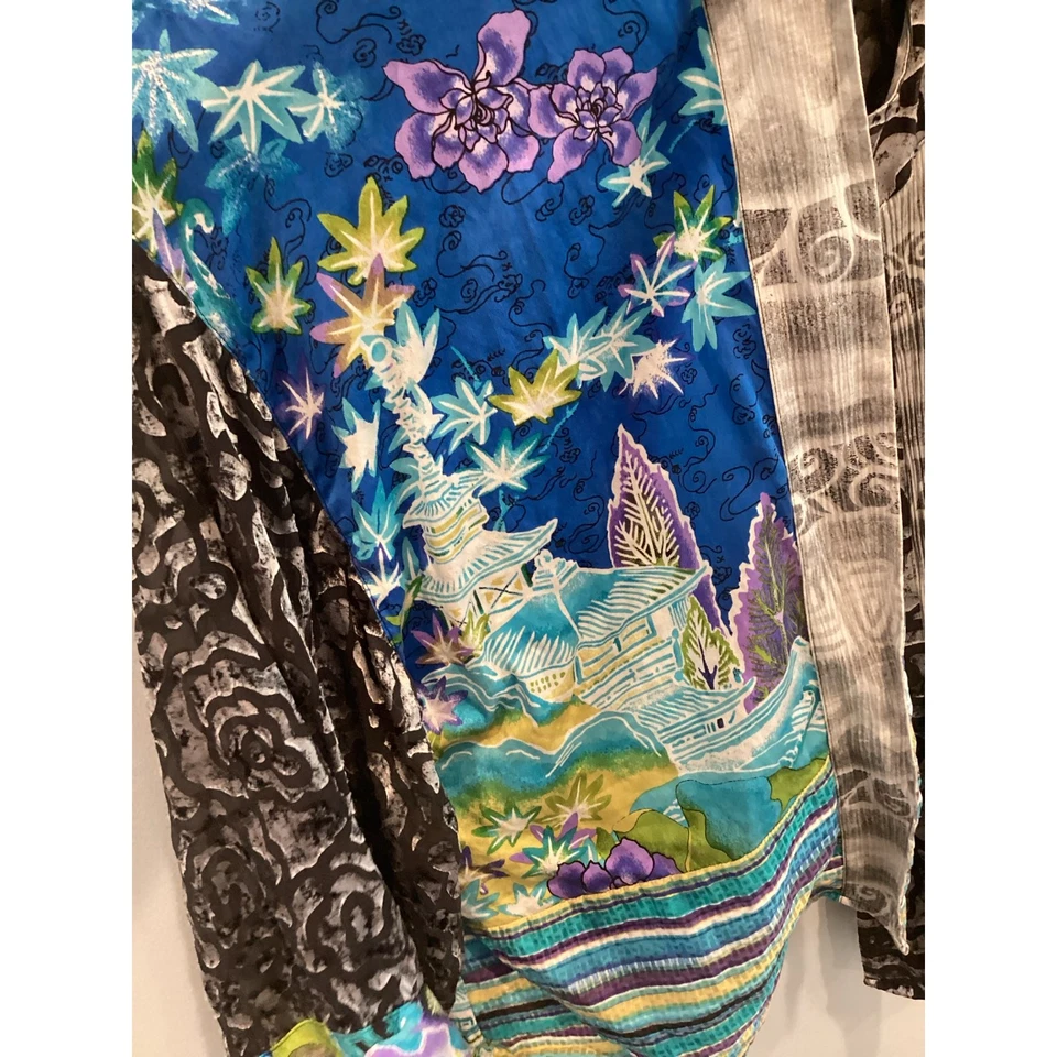 Top Kimono De Colección Chicos Para Mujer Mezcla Seda Talla Grande Azul Asiático Burnout Boho Artístico Foto 2 de 4