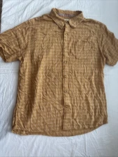 The Normal Brand Men’s Linen Blend Shirt, Shortsleeved, Button Dwn, Gold, XL 492