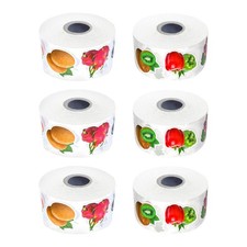 6 Rolls Food Sticker Labels - Cartoon Fruit & Vegetable Decals - Removable