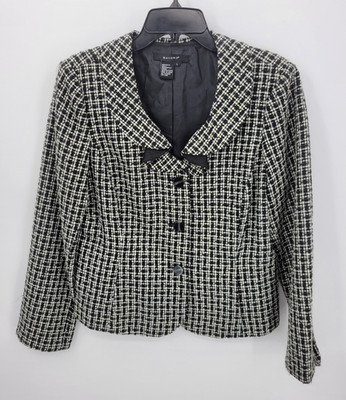 Sandro Blazer Womens Large Black Ivory Tweed Button Front Caree Old Money Jacket