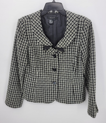Sandro Blazer Womens Large Black Ivory Tweed Button Front Caree Old Money Jacket