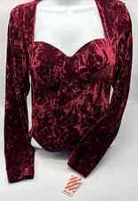 Vtg Victoria's Secret Gold Label Velvet Bodysuit Long Sleeve Sweetheart L Read