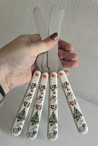 Vtg International Country Christmas Stainless Flatware - 8 Dinner Knives Knife - Picture 3 of 5