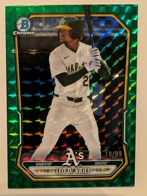 2026 Bowman Chrome Leo De Vries BCP-63 Green Geometric Refractor /99 Athletics