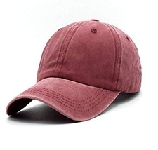 Unisex Vintage Washed Distressed Baseball-Cap Twill Adjustable Dad-Hat Burgundy