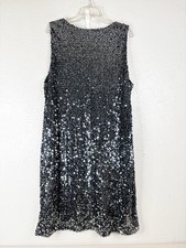 Modern Metallics Avenue Sz 18/20 Black Full Sequin Stretch Comfy Tank Dress EUC