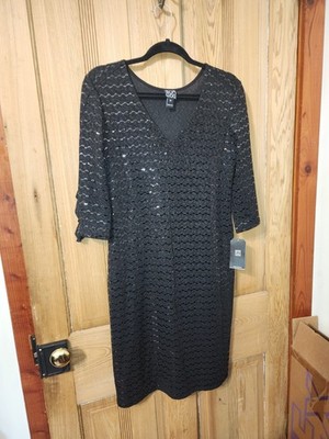 Clara Sun Woo Dress Womens XSmall Black Sequin Mini Dress w/ Plunging Neckline 