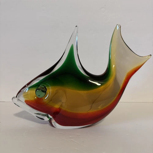 Murano Multicolored Glass Fish Sculpture Vintage 8.5/11. Damaged.