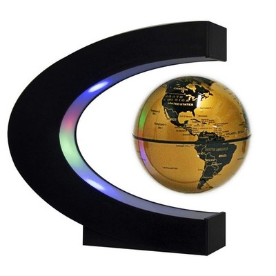 Floating Globe with LED Lights C Shape Magnetic Levitation Gold 