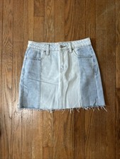 PacSun Y2K Womens Light Denim Colorblock Cotton Raw Hem Mini Skirt Size 24