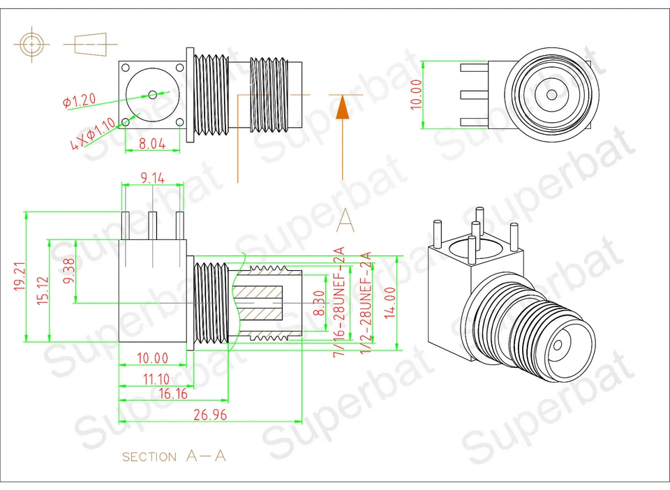 2x TNC Jack Female bulkhead Thru Hole Right Angle PCB Mount RF Connector Adapter - Image 4 of 4