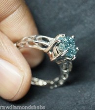 2.10 cts Natural blue rough diamond ring, Uncut raw diamond ring, 925 silver NR0
