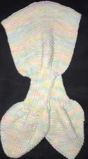INFANT BABY GIRL pastel multi color hand knit HAT SCARF IN ONE cross over ONE SZ