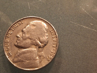1955 D nickel/ Liberty ( Li close,B under rim,pluribus (I B touching)