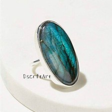 Labradorite Oval Gemstone Ring, 925 Sterling Silver Handmade Ring, Gift For Her