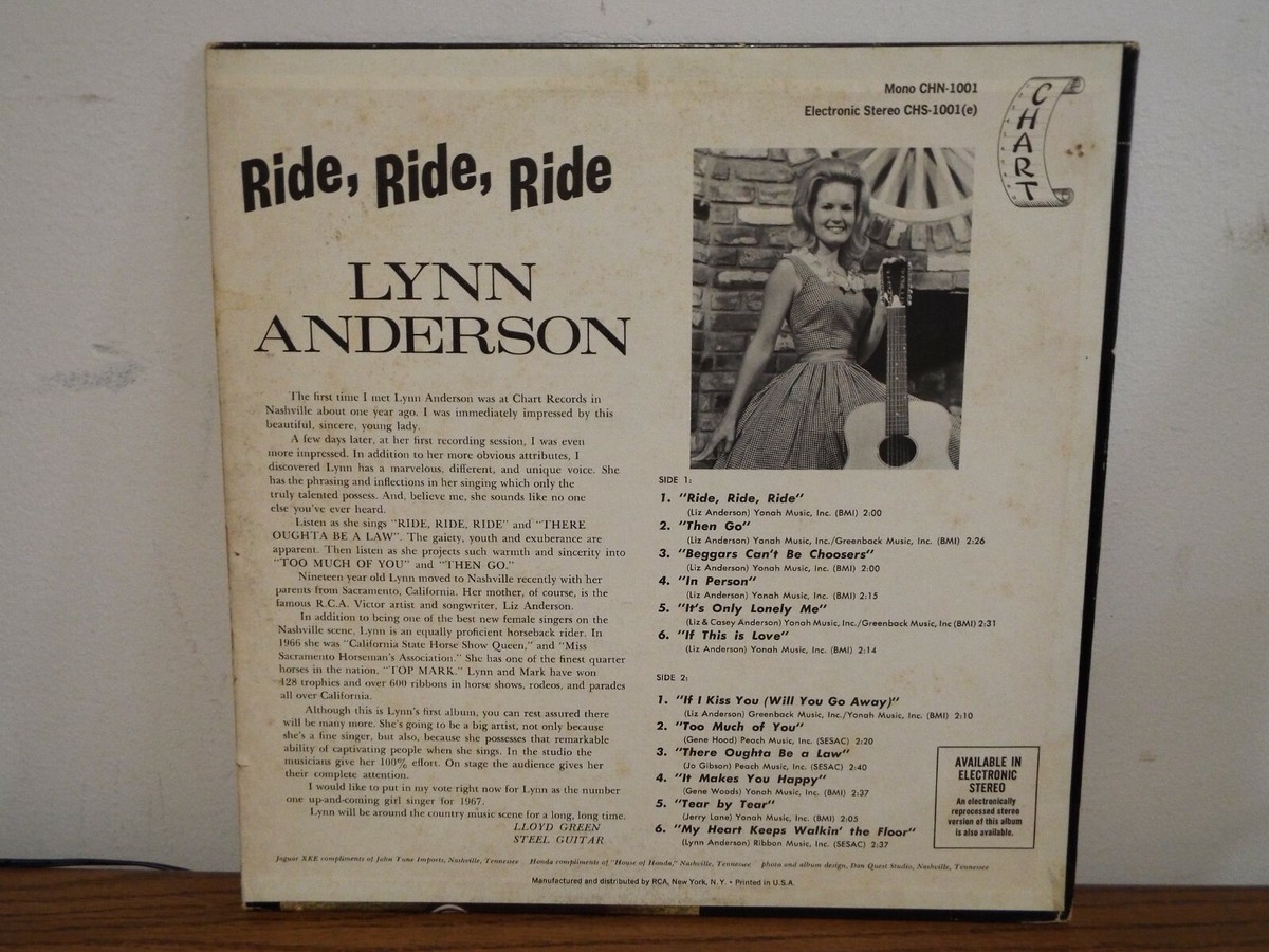 LYNN ANDERSON RIDE, RIDE, RIDE 1967 COUNTRY STEREO LP VINYL ALBUM