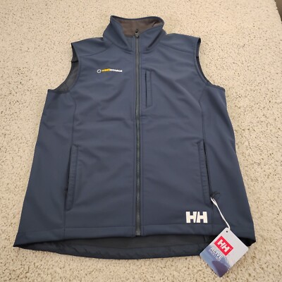 Helly Hansen Vest Mens Large Blue Paramount Soft Shell Jacket Company Logo Navy