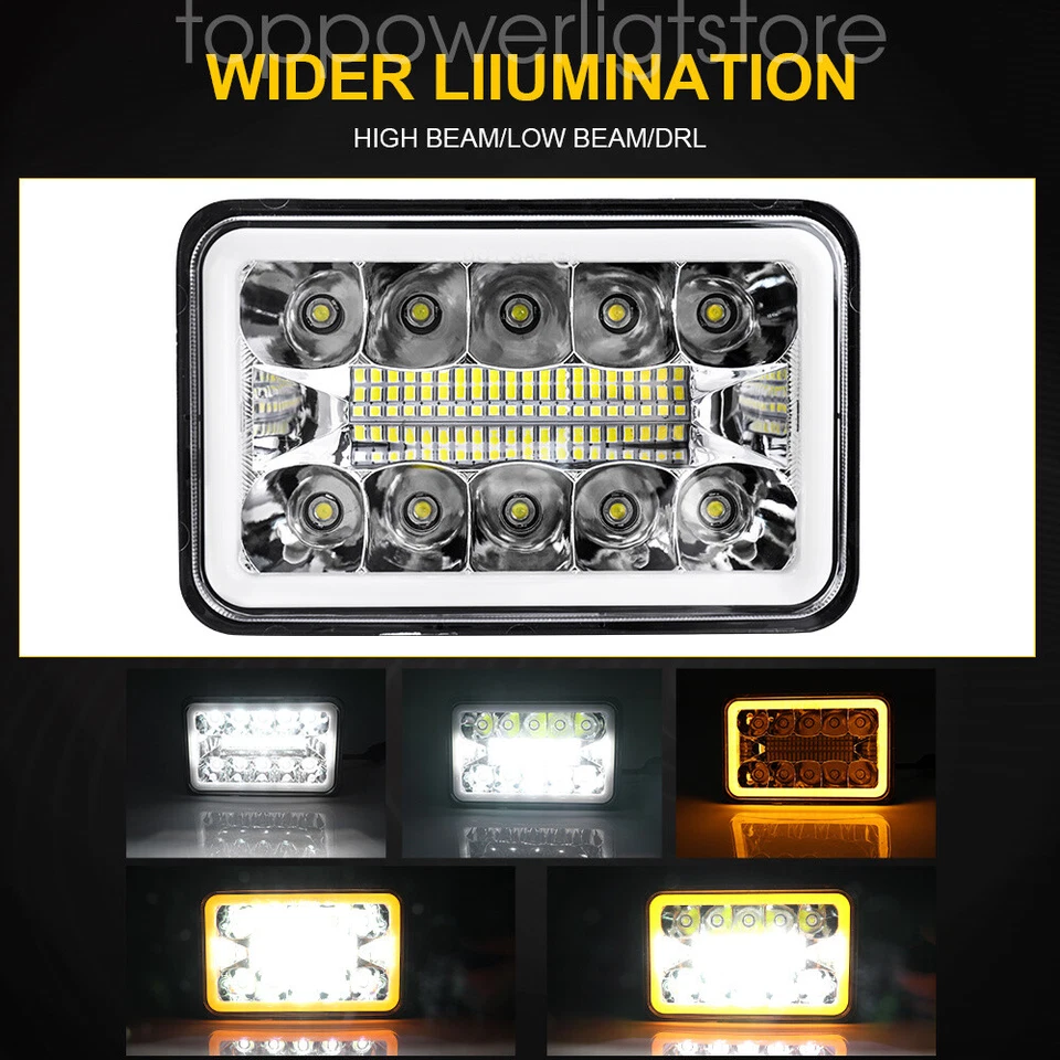 Faros LED altos/bajo DRL para Kenworth W900 T800 Peterbilt 357 379 378 4 piezas 4x6" Foto 3 de 4