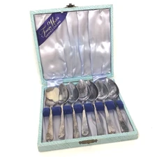 Silver Plated Grapefruit Sugar Spoon Set 7 in Case Sheffield Treasure Masters