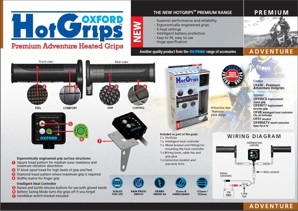 Oxford Heizgriffe Für Reise-Enduro Elektronisches 5-Stufen System Hot-Grips