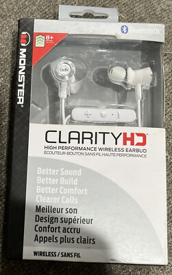 Monster Clarity HD High Performance Wireless In-Ear Headphones White Earbuds