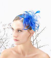 Royal Blue Feather Mesh Wedding Fascinator Headband Woman Headpiece Derby Day
