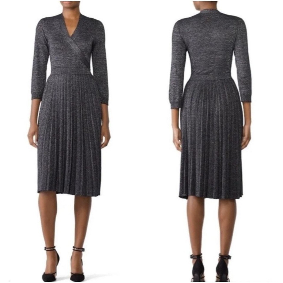 NEW Kate Spade Dress Women L Silver Metallic Pleated Sweater Holidays