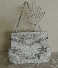 WHITE BEADED EVENING BAG Vintage Handmade in BELGIUM for Davison's in Atlanta