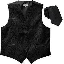 New formal Men's paisley slim fit Tuxedo Waistcoat Necktie black wedding prom