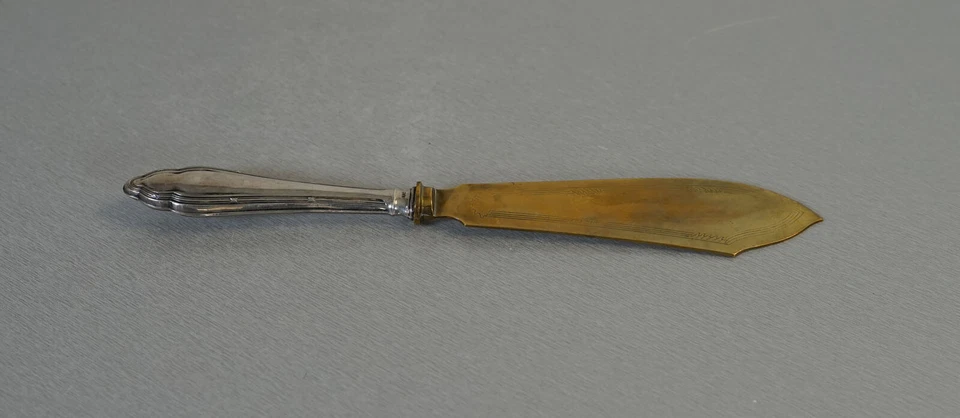 vecchio coltello da pesce in argento 800 coltello da portata posate da pesce ... - Immagine 3 di 4