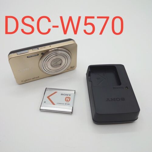 Sony Cyber-shot DSC-W570 Digital Camera 16.1MP 5x Zoom Gold  From Japan - Afbeelding 1 van 11