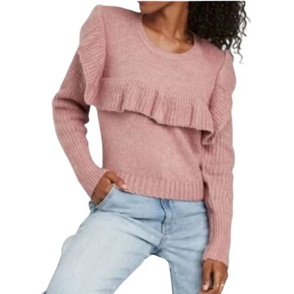Wild Fable Pink Ruffle Crew Neck Sweater M | eBay