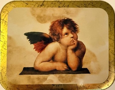 Cherub Rectangular Tin Box Gold Multicolor Metallic With Lid