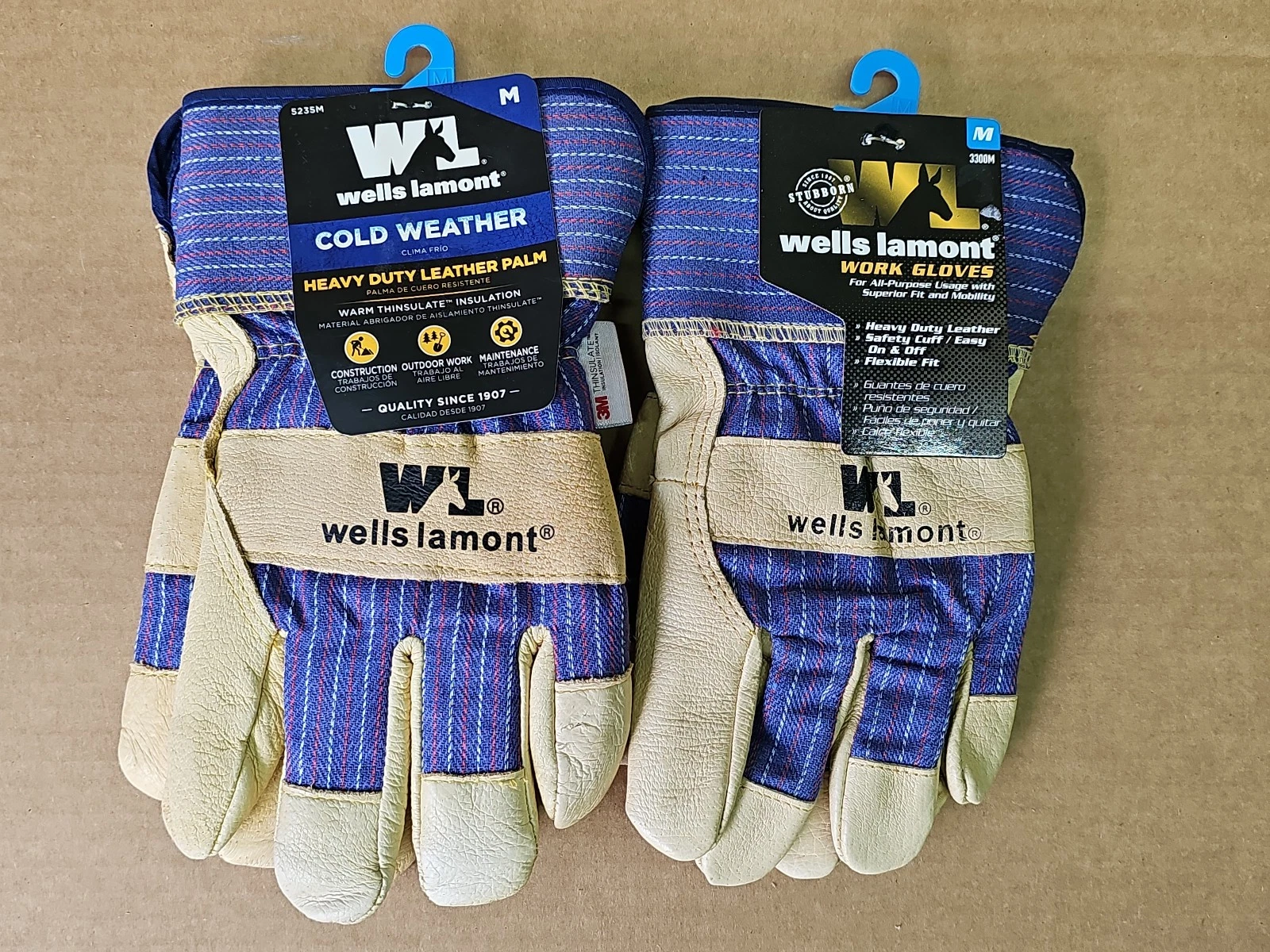 2 Pair Wells Lamont 5235M Leather Palm Insulated Work Gloves, 3M Thinsulate, Med