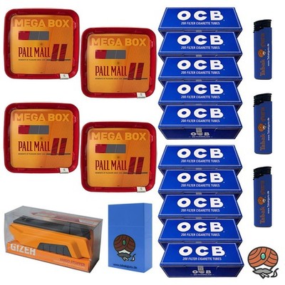 Pall Mall Allround Tabak Mega Box 4x 145g, OCB Hülsen, Vario-Stopfer, Zubehör