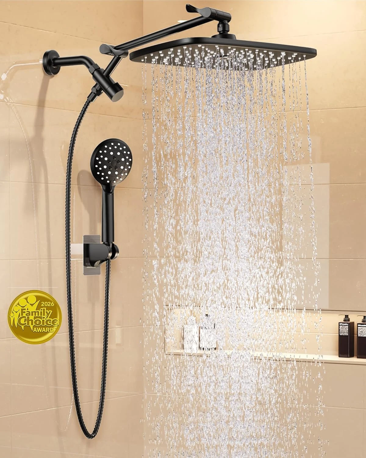 Matte Black 11.8" Rain Shower Head with Handheld, High Pressure & Multi Spray