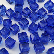100Pcs 8Mm Cube Crystal Glass Beads for Jewelry Making Faceted Square Blue