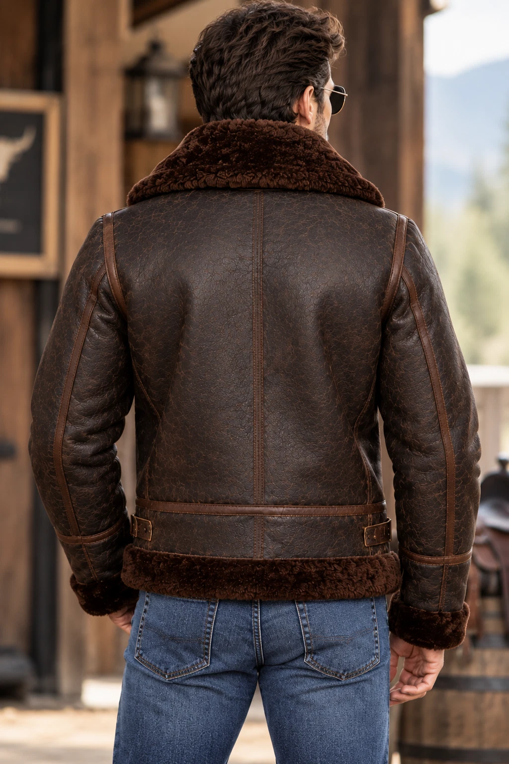 Men's Maroon RAF B3 Real Shearling Leather Aviator Bomber Pilot Flying Jacket image 3